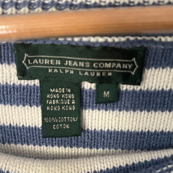 Lauren RL Nautical Striped Boat neck Sweater with Logo Patch 3/4 sleeve sz med - Picture 4 of 6